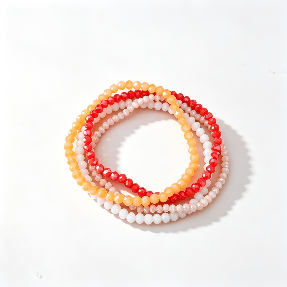 4pc Stackable Cut-Face Small Bead Bracelet Set